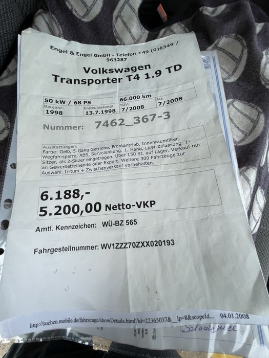 VW T4 1.9D przebieg 186 tys