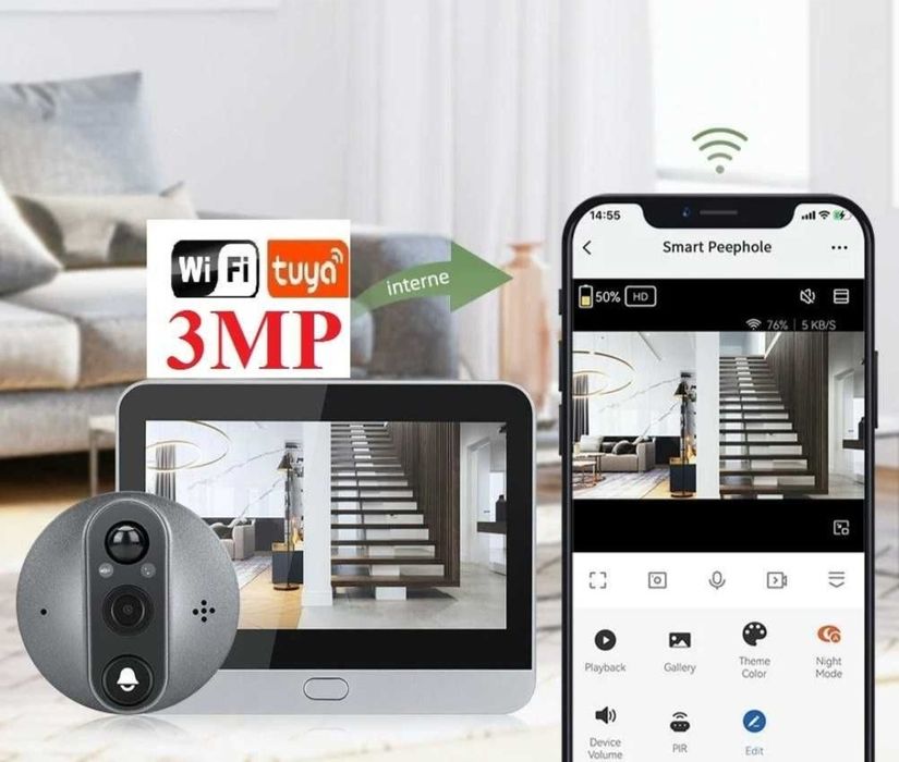 Wi-Fi Видеоглазок 3 МП Вічко Глазок Камера Tuya Новый