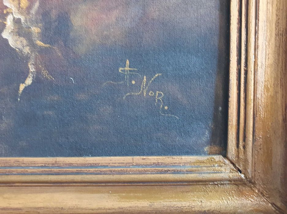 A. Nor. - Pintura Floral original, a óleo, anos 70