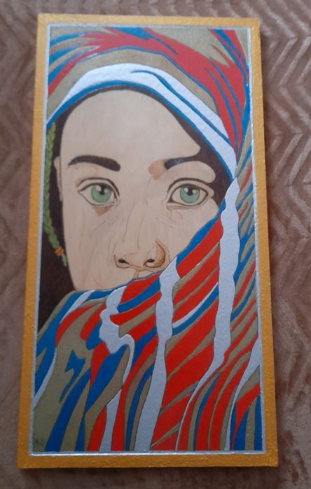 Quadro pirogravura e píntura acrílico