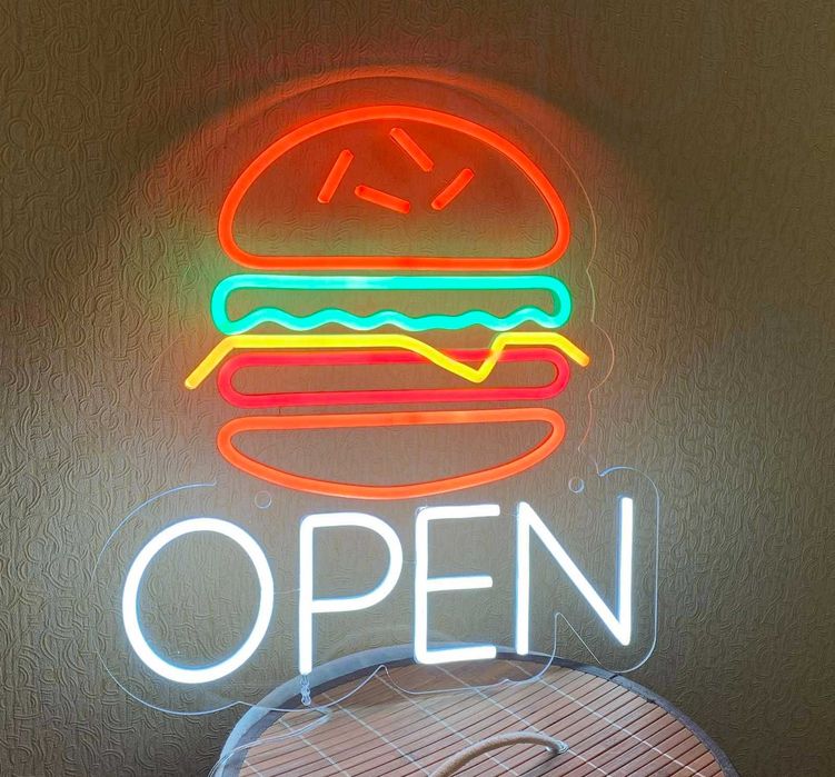 Неонова вивіска бургер, вывеска бургер ,неонові вивіски на замовлення