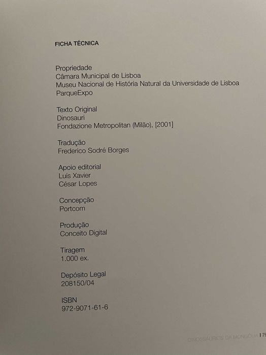 Livro / Catálogo Exposição Dinossauros