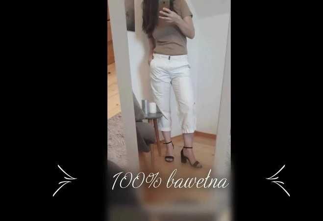 Białe rybaczki damskie z kieszeniami bawełna Esprit S 36 M 38