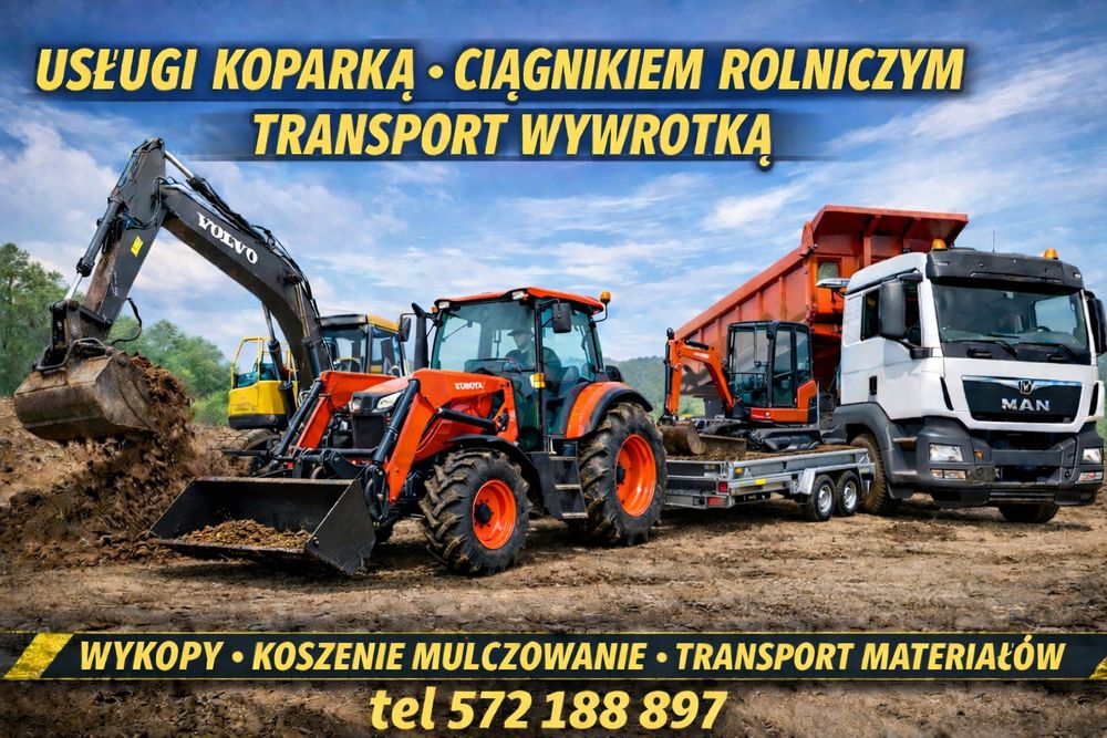 Usługi koparką I ciągnikiem rolniczym transport wywrotką mini koparka.