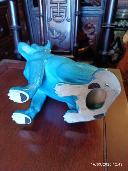 Cão Azul Turquesa Porcelana Chinesa Antiga 30 cm