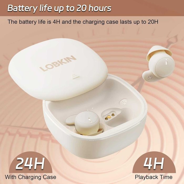 LOBKIN Słuchawki do Spania Bluetooth 5.3 Mini IPX6 Douszne dla Śpiących na Boku 20H