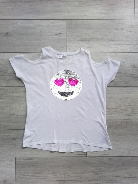 Zara biały t-shirt koszulkę odwracalne cekiny rozm 152