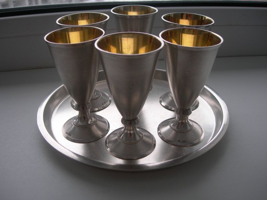Рюмки на подносе, серебро 875, 329 грамм, Таллин, люкс