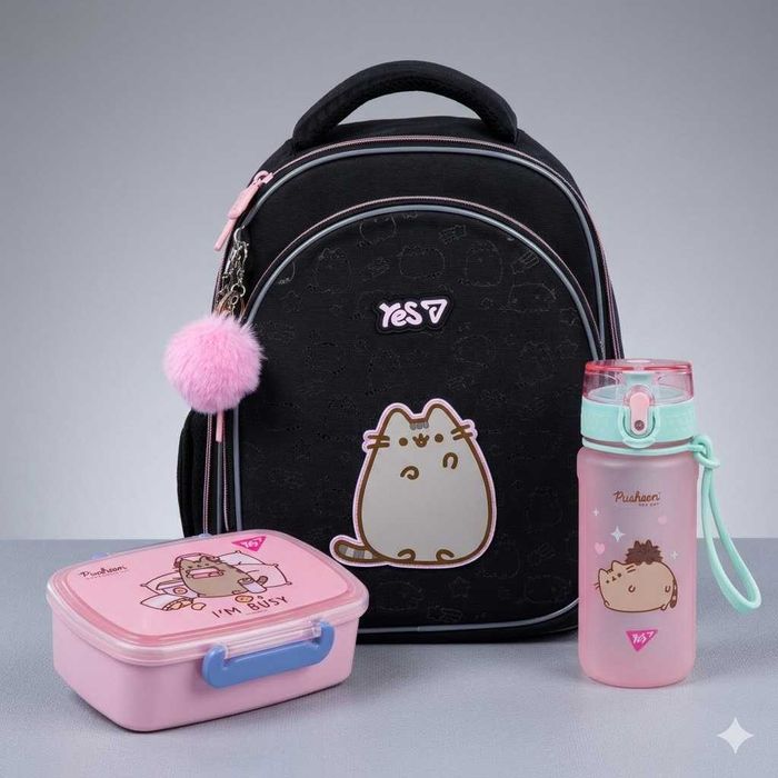 Набір YES Pusheen: рюкзак напівкаркасний +ланчбокс+пляшка.