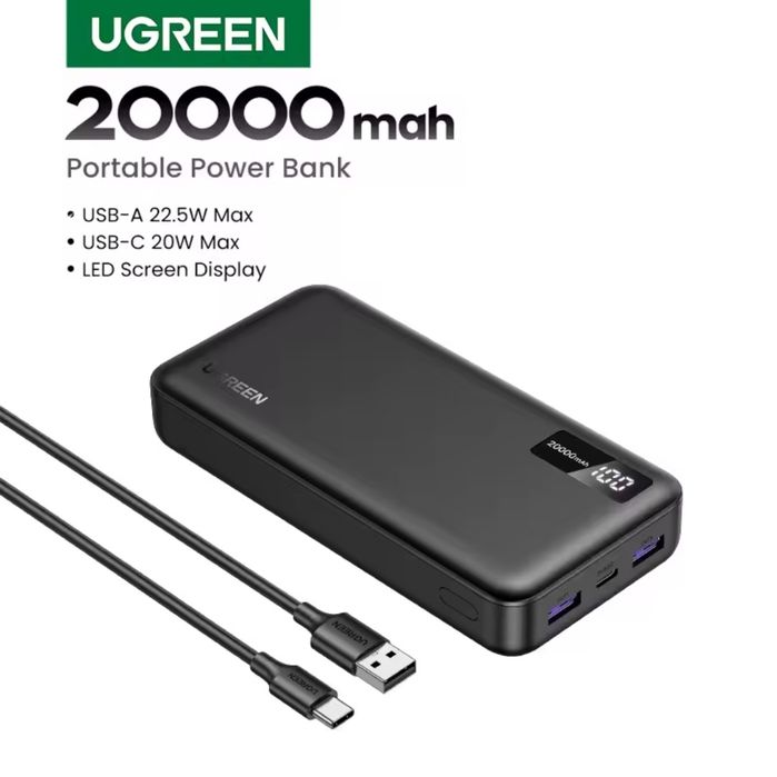 Павербанк UGREEN 20000 мАгод 22.5 Вт PD USB-C, 2X USB-A