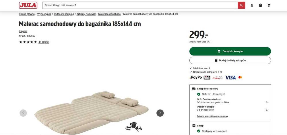 Materac dmuchany samochodowy Kayoba Jula