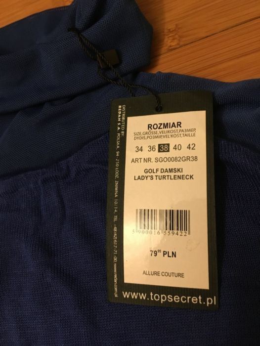 Nowy długi niebieski golf Top Secret Rozm 38