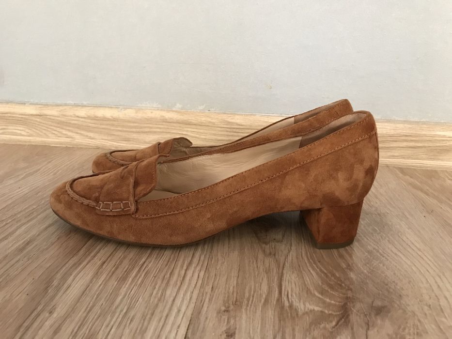 Högl czółenka na klocku 38 skóra zamsz