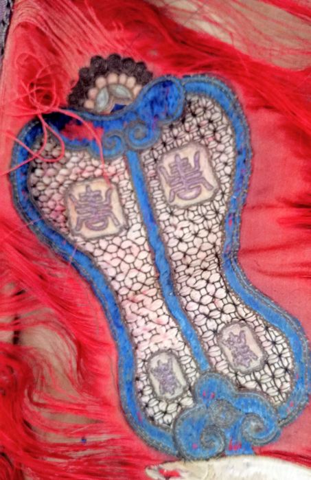 Chiński Haft Tkanina Jedwabna 19 wiek