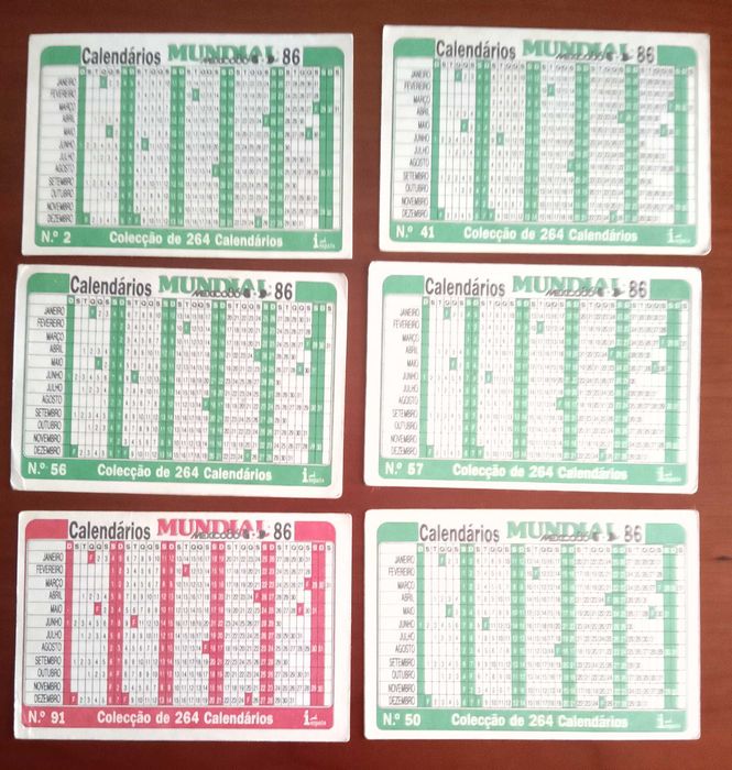 12 calendários diferentes do mundial de futebol México 86 da impala