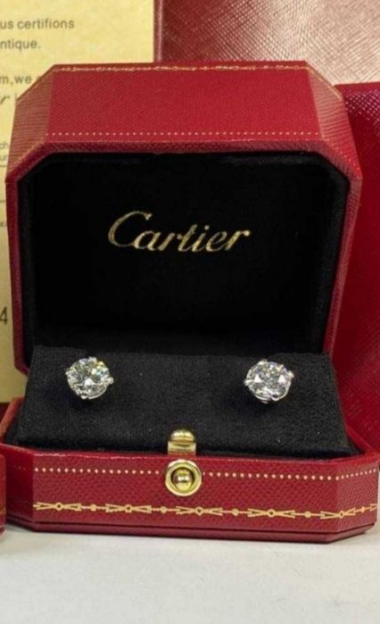 Золотые серьги Cartier с 4.08ct натуральные бриллианты. Белое золото.