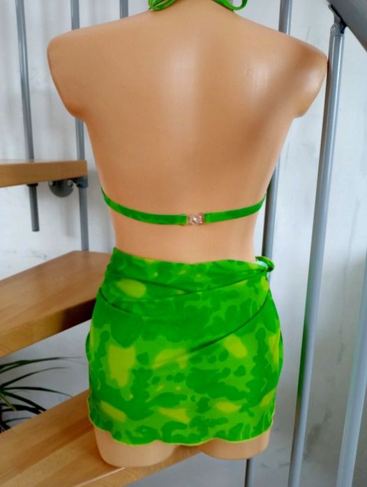 Strój kąpielowy trzyczęściowy neonowa zieleń spódnica kąpielowa bikini