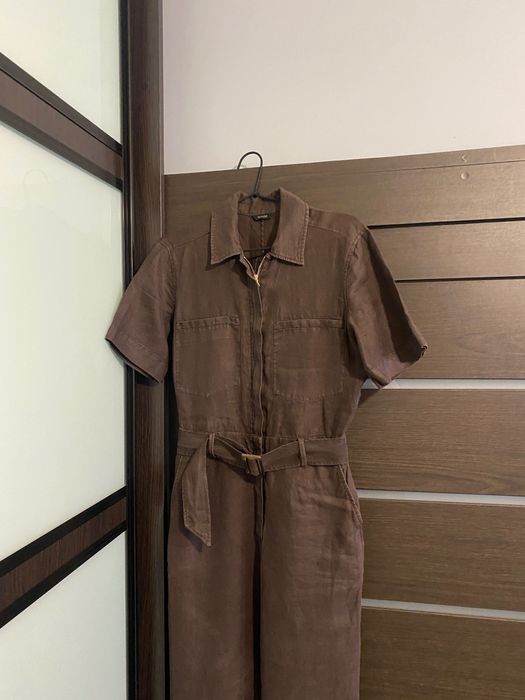 Шоколадний лляний комбінезон Massimo Dutti коричневий комбез массімо