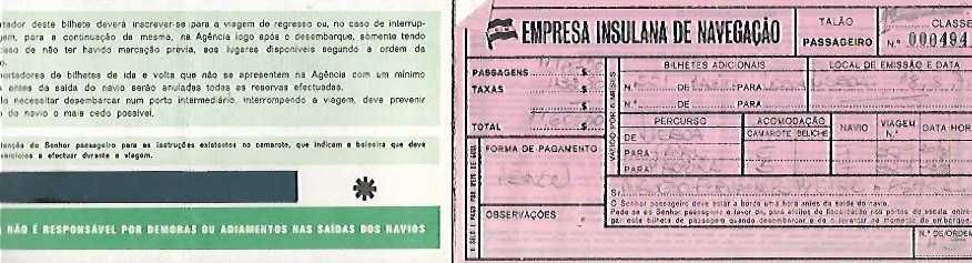 EIN- INSULANA - Bilhete de passagem antigo1971 - marinha
