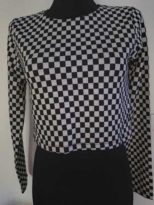 Bluzka crop top szachownica biało czarna