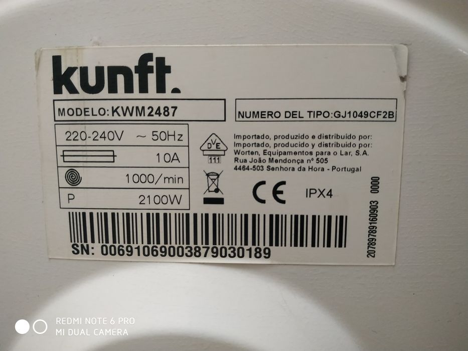 Máquina de lavar roupa Kunft 7G