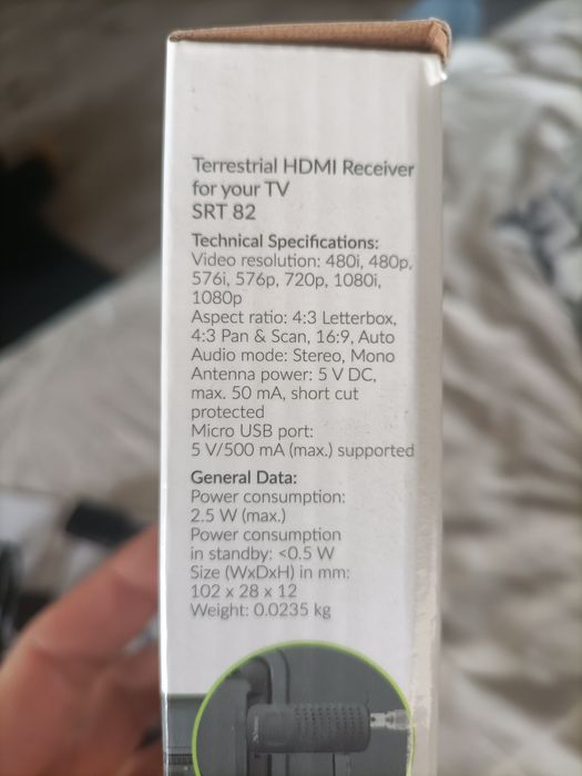 Niewielki Dekoder odbiornik telewizji naziemnej TV DVB-T2 Strong HDMI