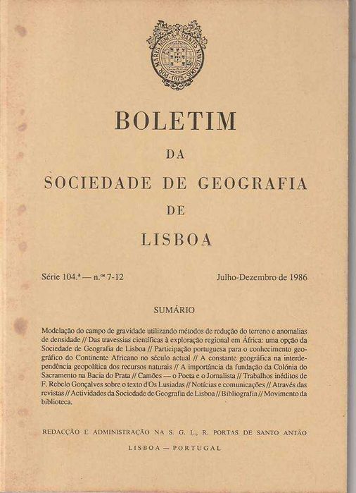 Boletim da Sociedade de Geografia de Lisboa – Série 104 – Nºs 7-12