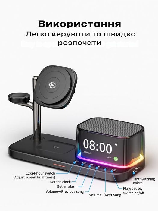 Швидка Бездротова зарядка Qi2.2 Apple Watch iPhone Док станция Magsafe