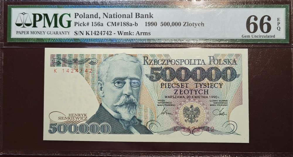500000 zł 1990 PMG 66 Sienkiewicz UNC