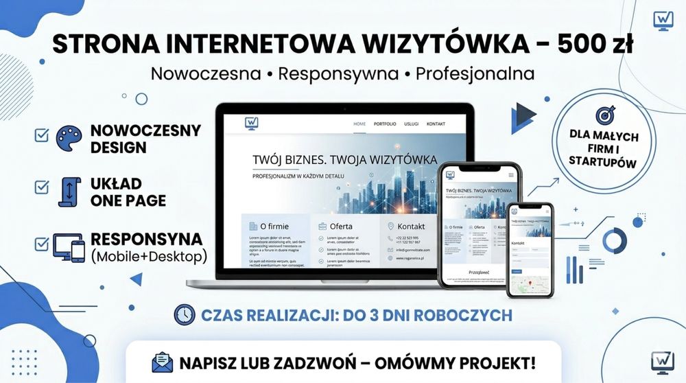 Strona internetowa dla firmy 500 zł | Wizytówka One Page