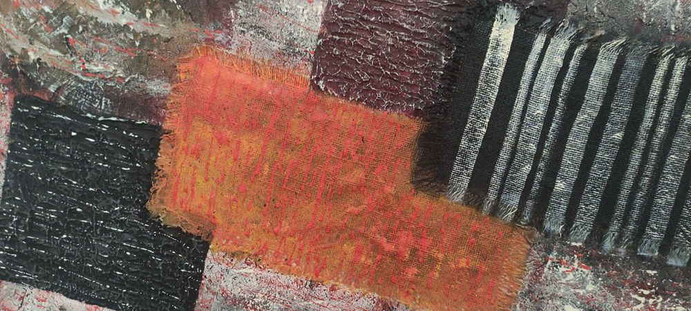 Quadro 100x70 cm em tela com colagem de tecidos cores de outono.