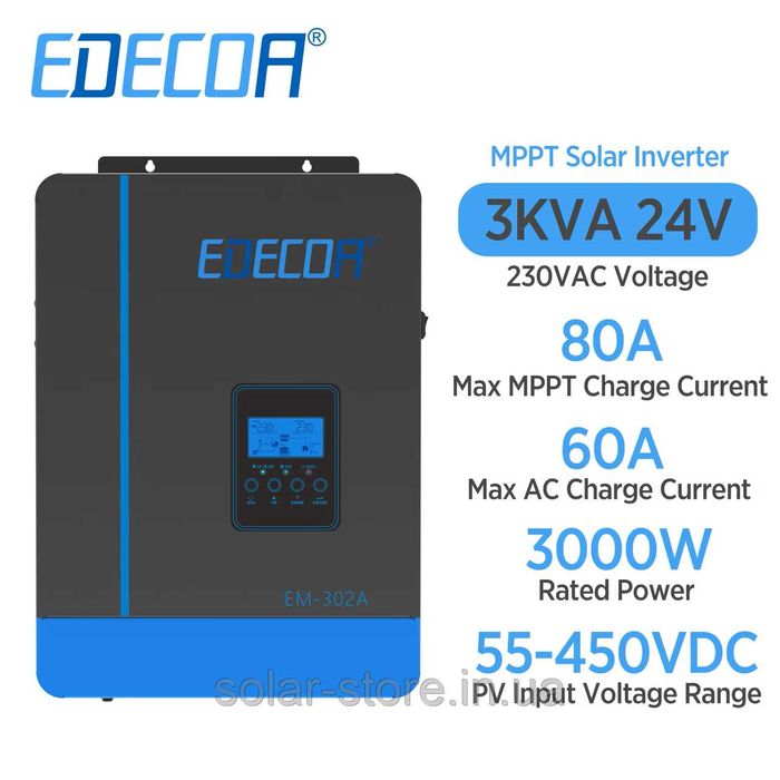 Инвертор  гибридный , солнечный , EDECOA 3 kw 24 v новый.