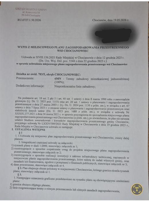 Działka budowlana Chocianowiec