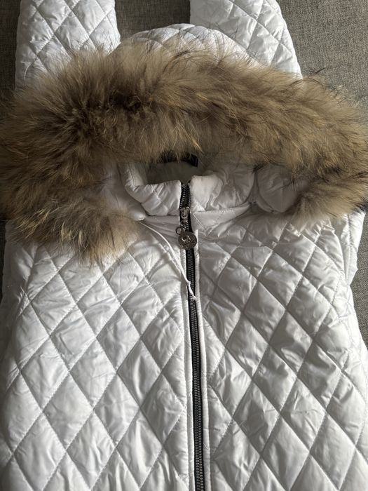 Жіночий зимовий комбінезон в стилі Philipp Plein з натуральним хутром