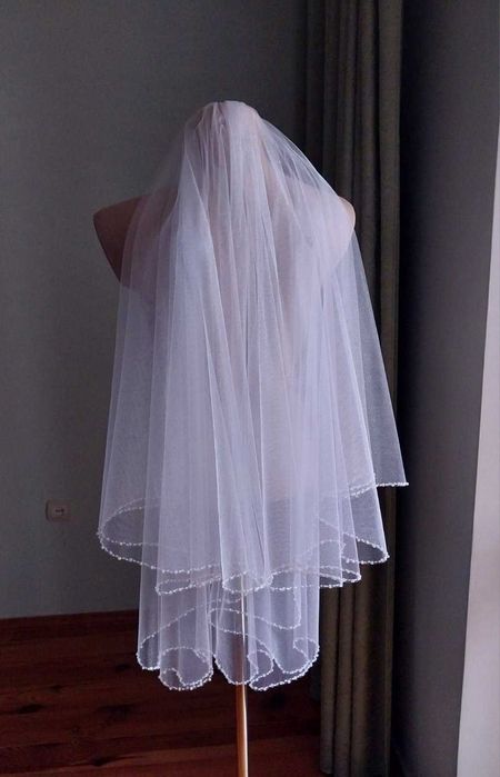 фата з бісером по краю  біла