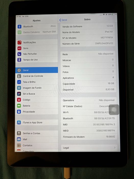 Ipad AIR 16gb de armazenamento