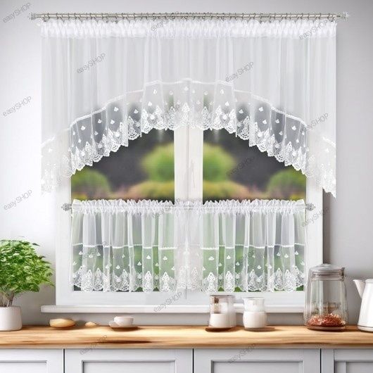 Biały zestaw firan do kuchni z zazdroskami