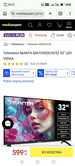 Telewizor manta 32cale stan dobry