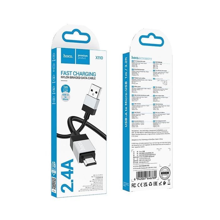 Kabel USB A do Micro USB Hoco 2,4A 1 m X110 czarny