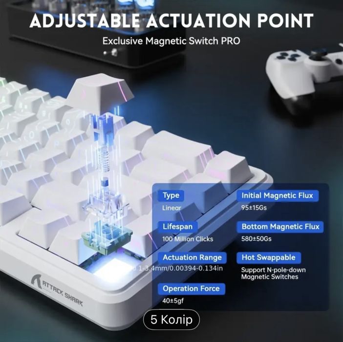 Магнитная клавиатура | клавиатура на белых счечах | attack shark x65he