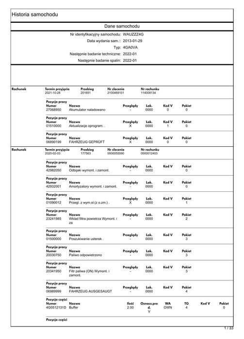 VW AUDI PORSCHE SEAT SKODA Historia serwisowa po VIN w PDF