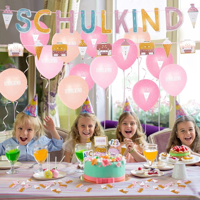 Back to School Decor Set - 24 Balloons, Garlands, Pink Metallic