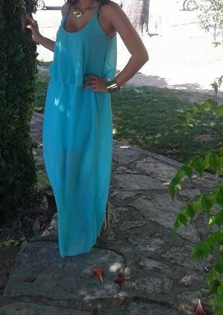 vestidos compridos rosa pálido e turquesa - M