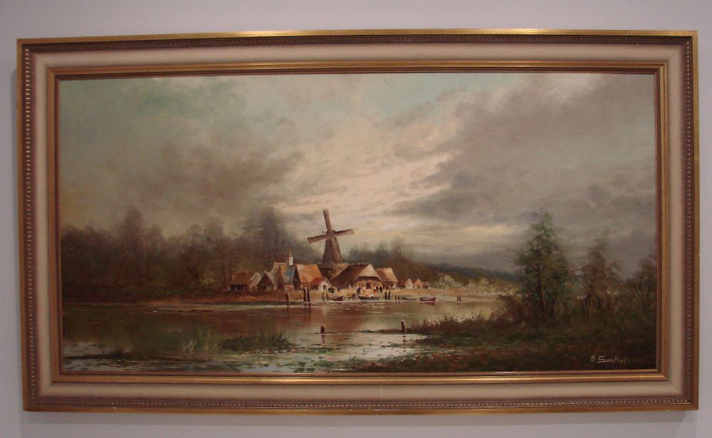 Wioska przy Rzece - Piękny Obraz na Płótnie - 135 x 75 cm G. Seekatz