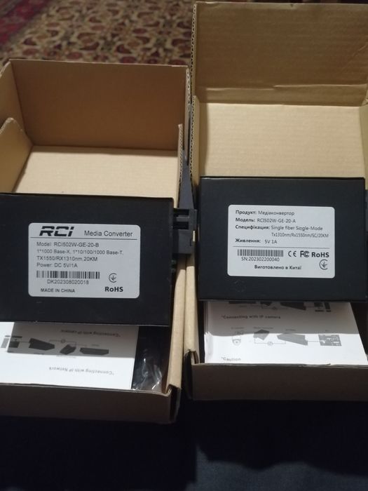 Медиаконвертер RCI 1G, 20km, SC, RJ45