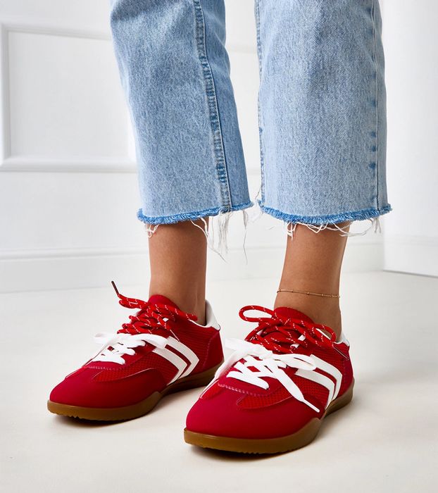 Czerwone sneakersy trampki damskie z wstawką Malkan