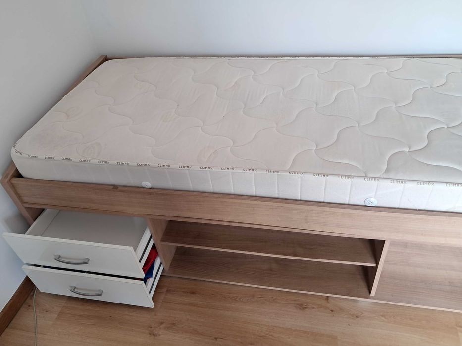 Cama Solteiro/Criança com Arrumação + Estrado + Colchão
