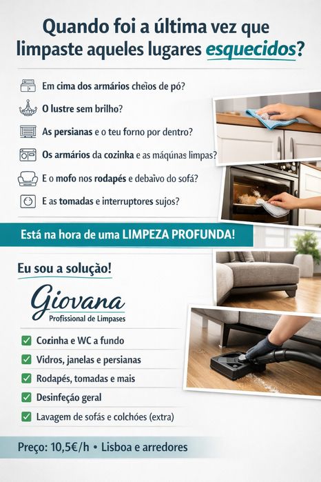 Limpeza profunda profissional — Lisboa e arredores (10,5€/h)”