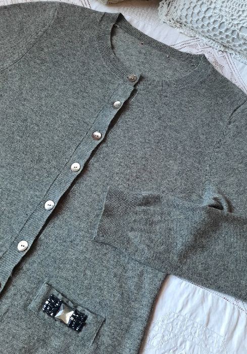 Kaszmir Angora 50% Wełna cudny ciepły wełniany szary sweter M