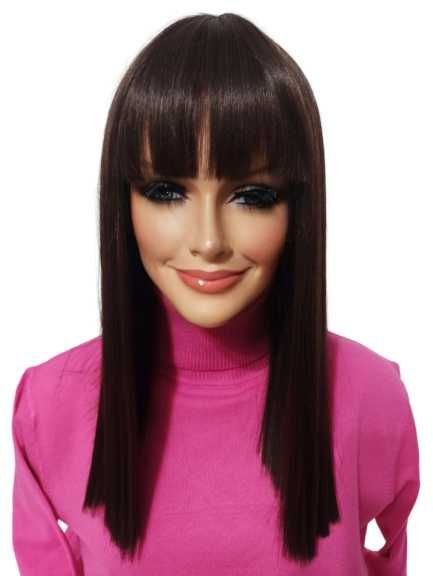 długa peruka z grzywką gorzka czekolada -Nessaja wigs